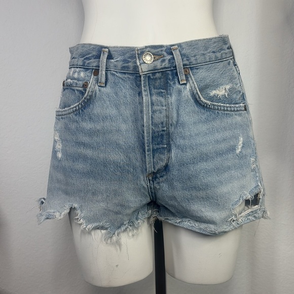 Agolde Jaden  High Rise Distressed Cutoff button fly Denim Shorts size 26 - Picture 1 of 9